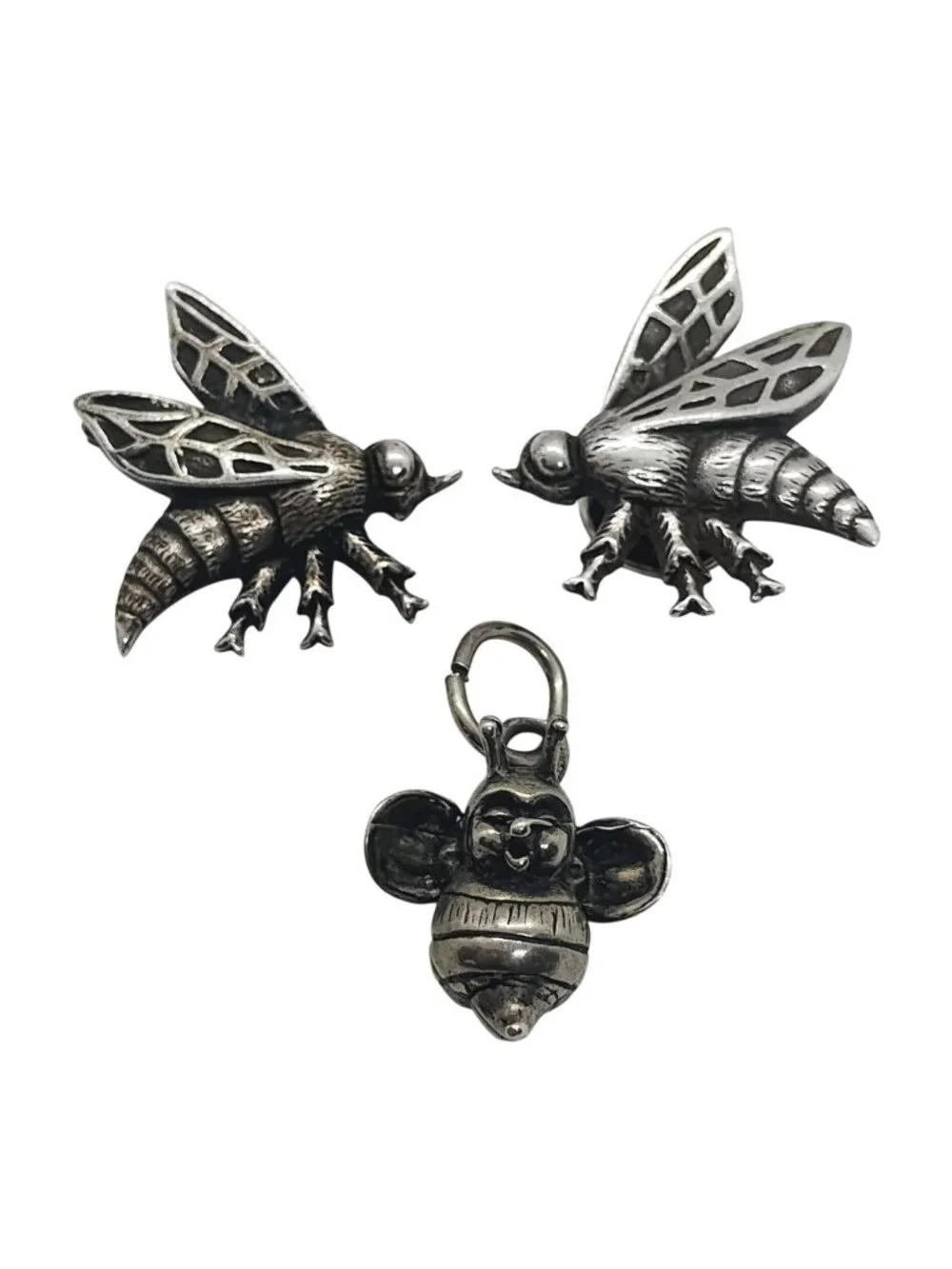 Vtg Sterling Silver Bee Wasp Jewelry Lot Pendant Brooch/Pin Pocket/Shoe Charm